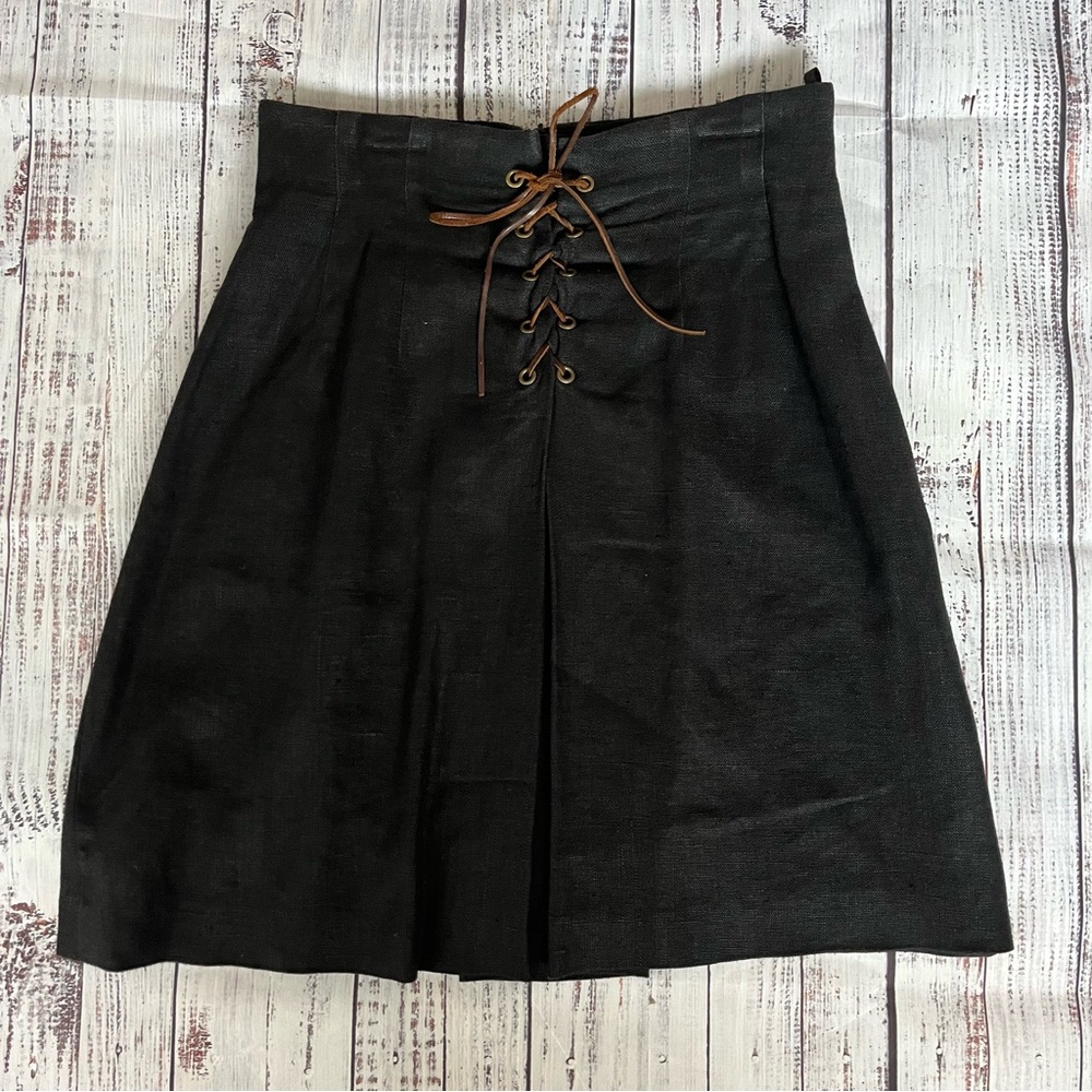 Vintage FINITY Linen lace up front high waist aline skirt lined size 6 EUC